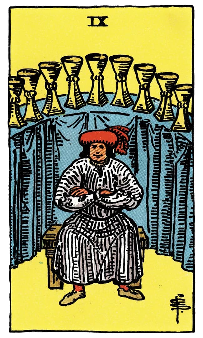 Kupa Dokuzlusu tarot kartı (düz)