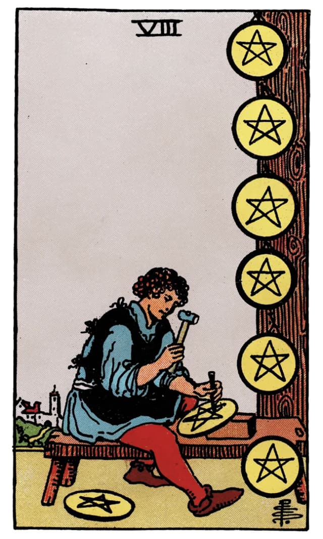 Pentakl Sekizlisi Tarot Kartı