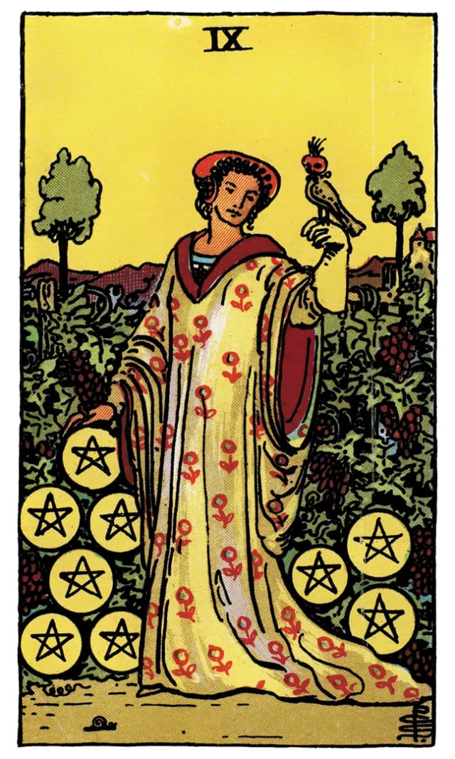 Nine of Pentacles Tarot Card