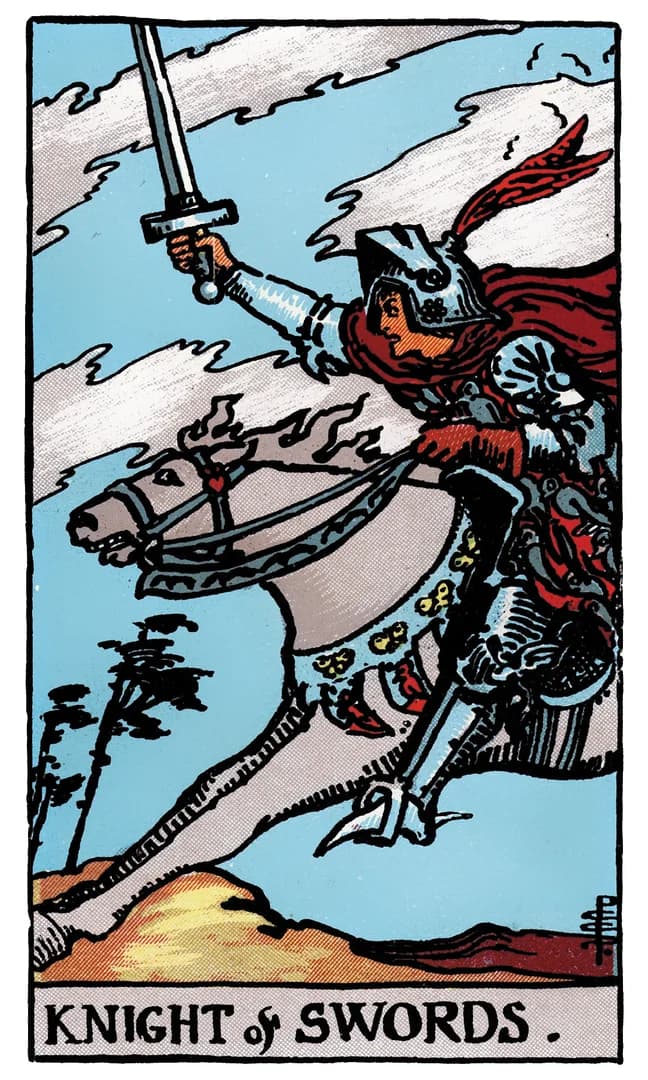 Kılıç Şövalyesi tarot kartı (düz)